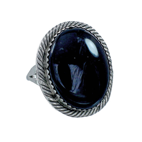 Onyx And Silver Navajo Native American Ring Size 7 NN20087